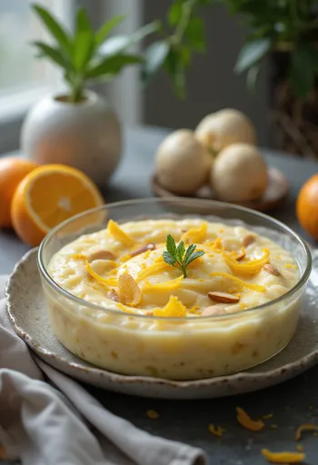 Rasmalai narancshéjjal, mandulával díszítve, friss és gazdag édesség tálalva.
