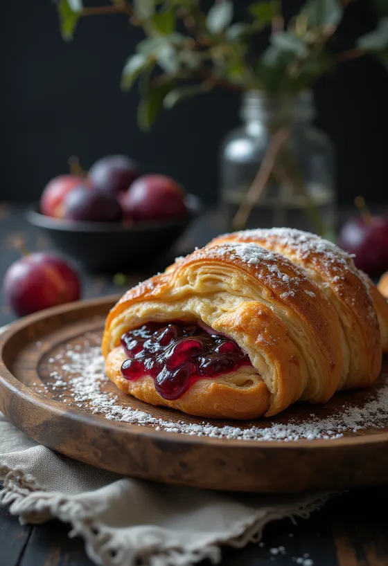 Szilvalekváros croissant tálalva