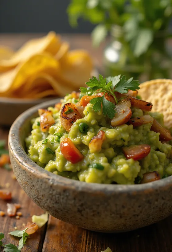 BBQ grillezett csípős guacamole tálalva