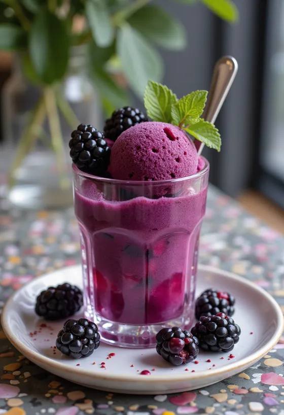 Blackberry Sorbet tálalva