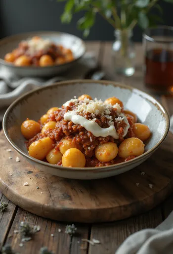 Bolognai szószos gnocchi tálalva