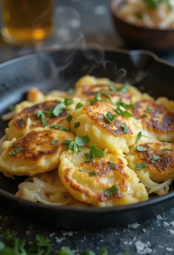Bubble and squeak savanyú káposztával tálalva, aranybarna ropogós réteggel