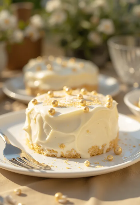 Csillámos torta fehér fondant borítással és aranyszínű dekorációval