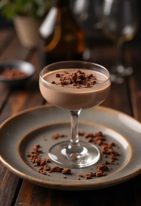 Csokilikőrös panna cotta tálalva