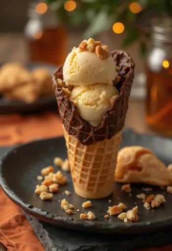 Drumstick Butterscotch tölcséres fagylalt tálalva