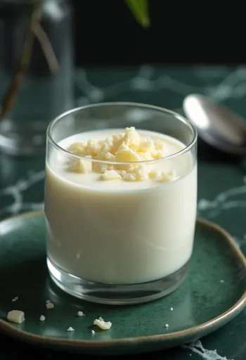 Fehér csokoládés panna cotta tálalva