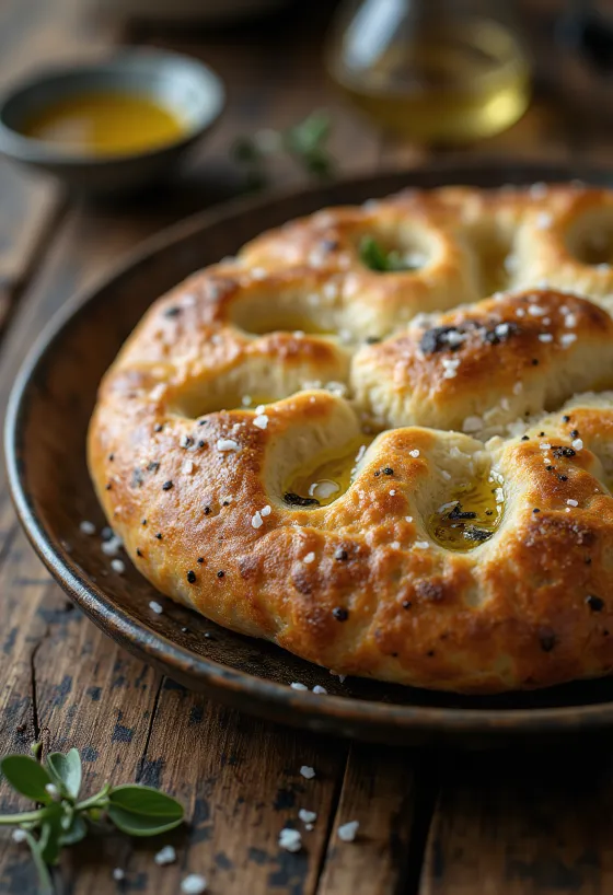 Graham-lisztes focaccia tálalva