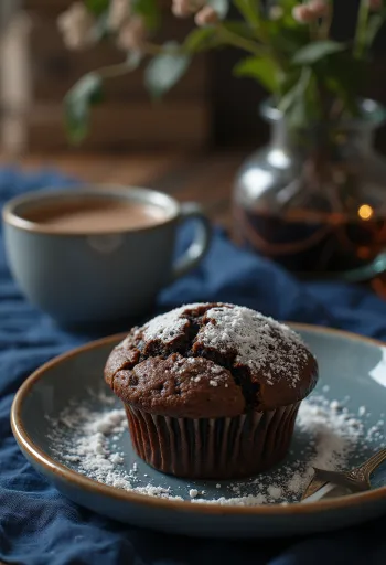 Kakaós muffin tálalva egy tányéron