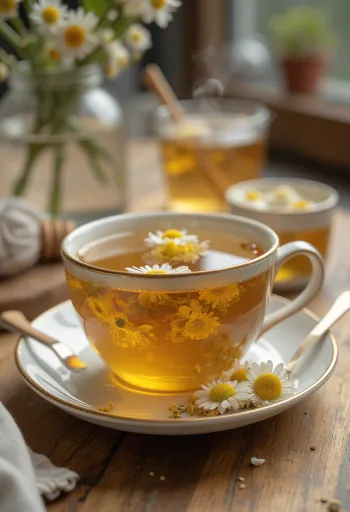 Kamilla tea mézzel díszítve