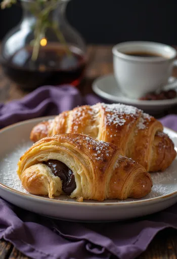 Kávélikőrös croissant tálalva