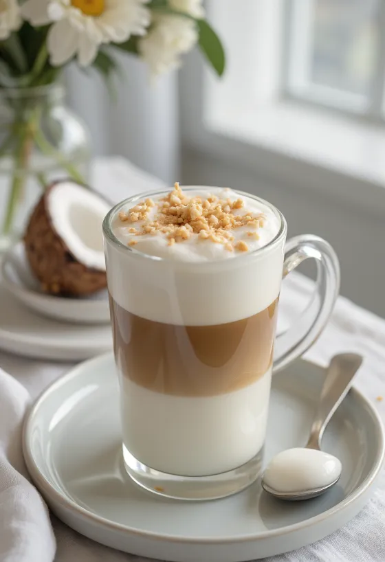 Kókusztejes latte frissen tálalva