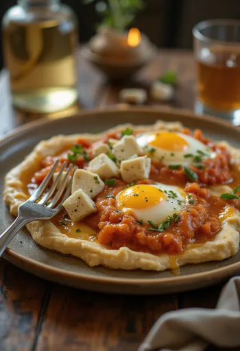 Friss meze tál rakott padlizsánnal, hummusszal, fetasajttal és zöldségekkel tálalva