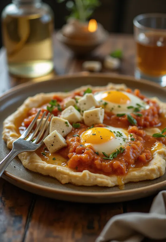 Friss meze tál rakott padlizsánnal, hummusszal, fetasajttal és zöldségekkel tálalva