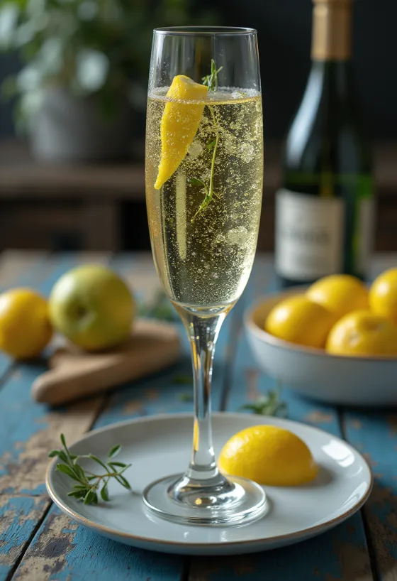 Olasz prosecco cider pohárban rozmaringággal díszítve