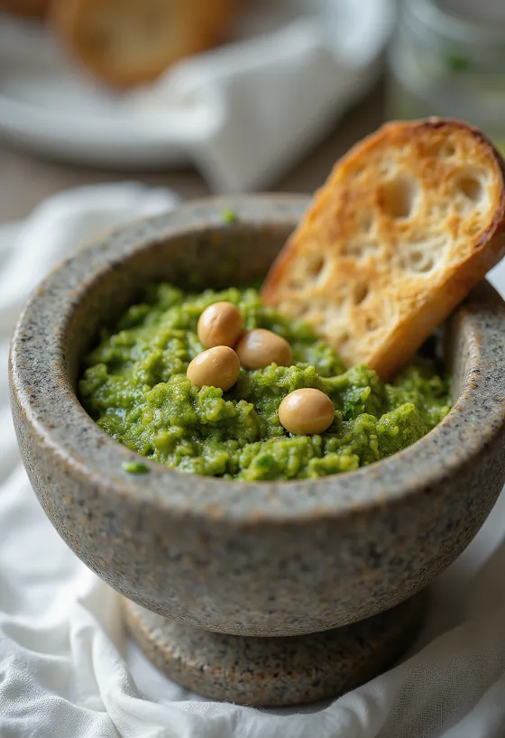 Pesto korianderrel és földimogyoróval frissen tálalva