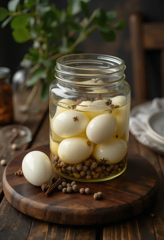 Pickled eggs in a glass jar