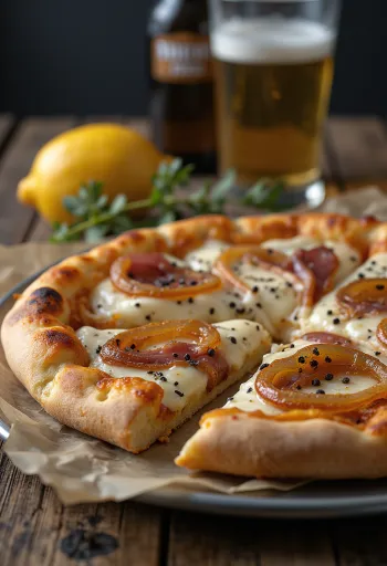 Pizza Alsacienne tejföllel, hagymával és szalonnával