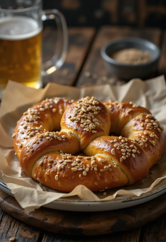 Friss, házi készítésű köménymagos pretzel, ropogós és aranybarna