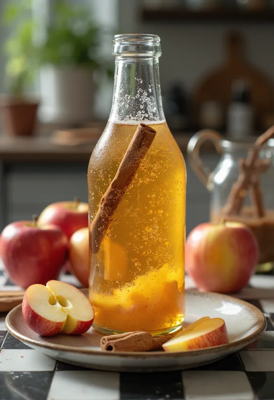 Probiotikus alma kombucha frissítő ital tálalva