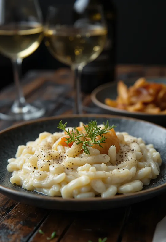 Rizottó mascarponéval, gazdag, krémes tál rizottó parmezánnal és petrezselyemmel
