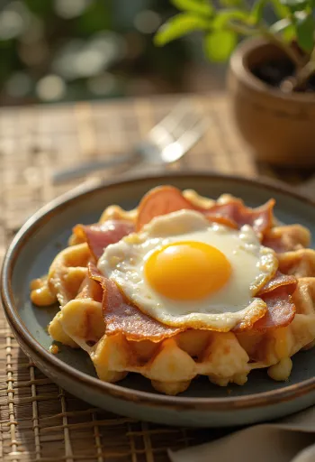 Croque Madame gofri frissen sütve tükörtojással
