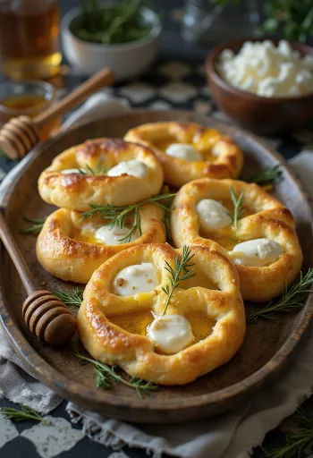Sült kecskesajtos és mézes focaccia tálalva