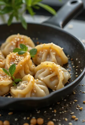 Vegán csicseriborsós dumpling tálalva