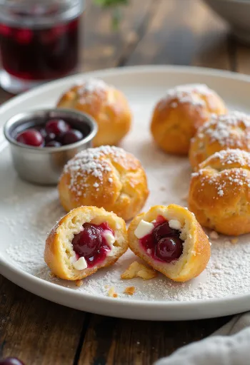 Æbleskiver vörösáfonyás töltelékkel, fetasajttal és egy csipetnyi vaníliával