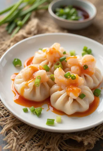 Bánh bột lọc chili szósszal, egy tányéron, friss korianderrel