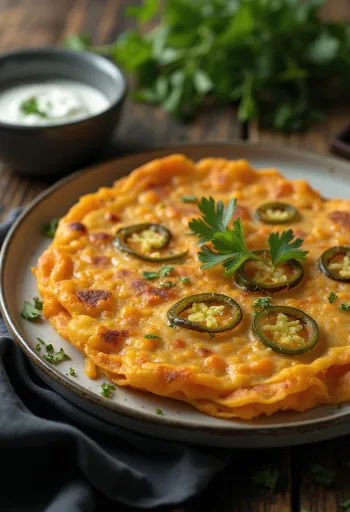Carrot chilla, friss korianderrel tálalva