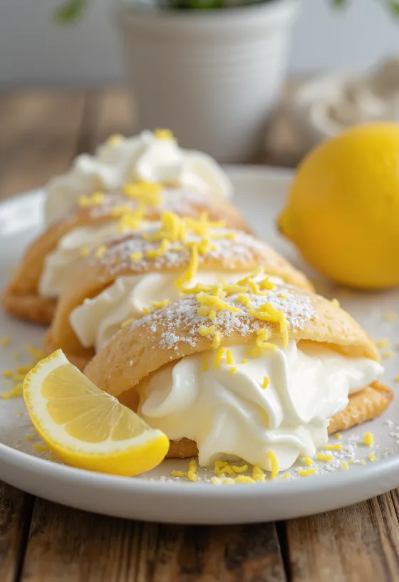 Citromkrémes cannoli tálalva