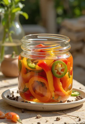 Csípős ecetes savanyított kaliforniai paprika üvegben