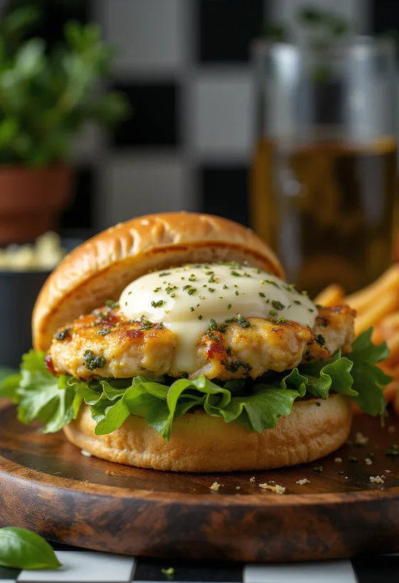 Csirkés-pesto-s hamburger grillezett csirkével és olvadó mozzarellával