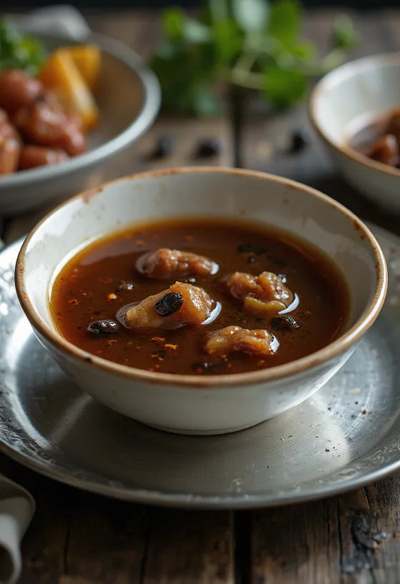Adobo szósz tálalva grillezett csirkével és rizzsel