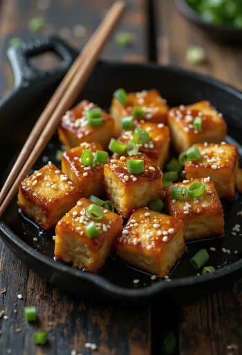 Fűszeres tofu falatok tálalva