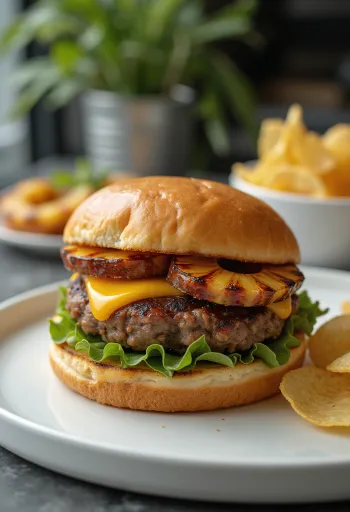 Frissen készült Hawaii hamburger grillezett ananásszal