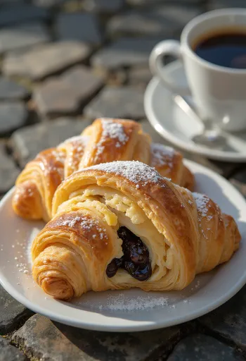 Kávés croissant tálalva