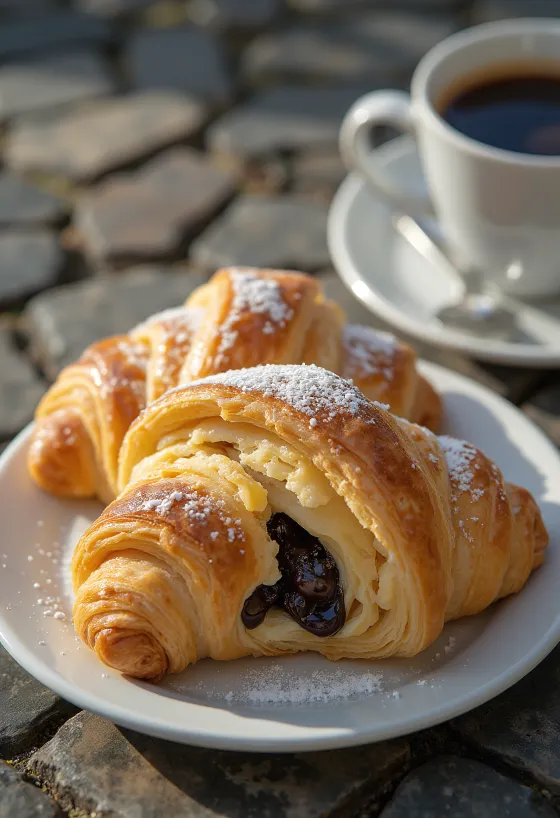 Kávés croissant tálalva