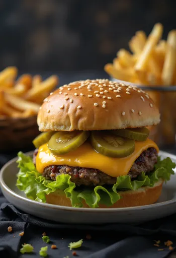 Klasszikus szezámos burger tálalva