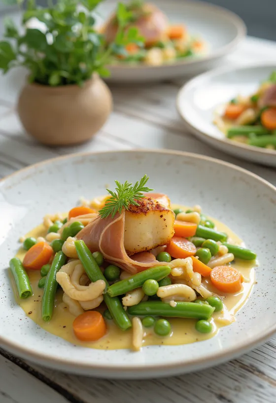Menestra de verduras tálalva friss zöldségekkel