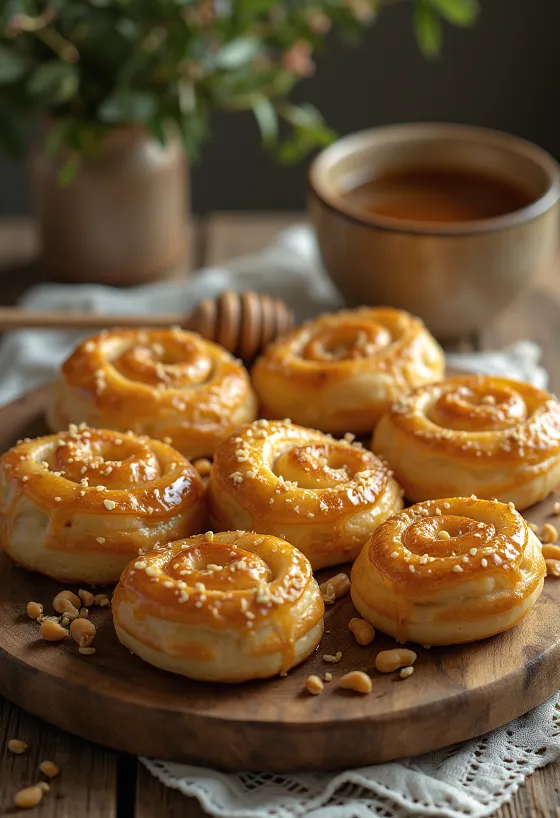 Mézes-mogyorós burek tálalva
