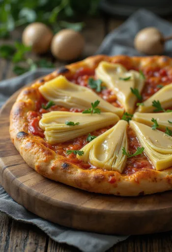 Pizza ai Carciofini articsókával tálalva