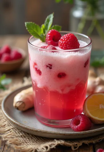 Probiotikus málnás víz kefir poharakban, friss málnaszemekkel tálalva