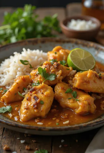 Rendang ayam tálalva friss korianderrel és körettel