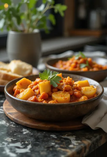 Rogan Josh zöldségekkel, fűszeres szószban tálalva