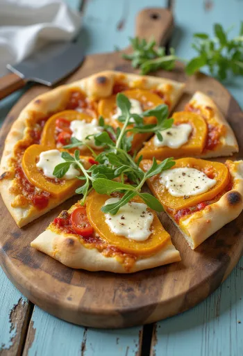 Sütőtökös pizza vegán sajttal tálalva