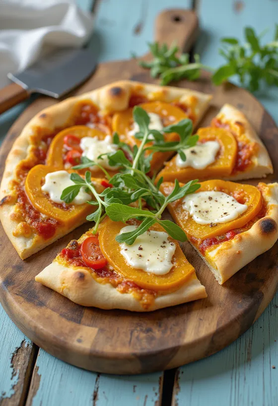 Sütőtökös pizza vegán sajttal tálalva