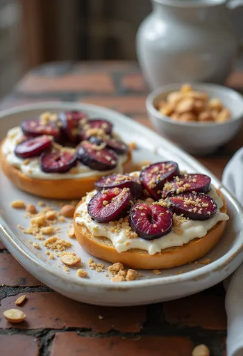 Szilvás-marcipános bagel tálalva