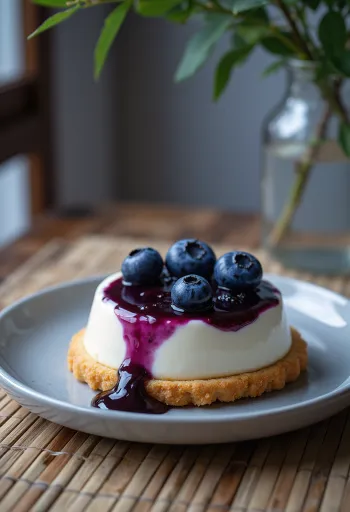 Áfonyás panna cotta torta gyümölcsös díszítéssel
