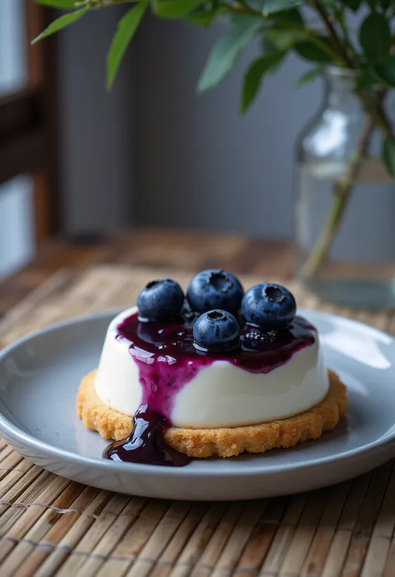 Áfonyás panna cotta torta gyümölcsös díszítéssel